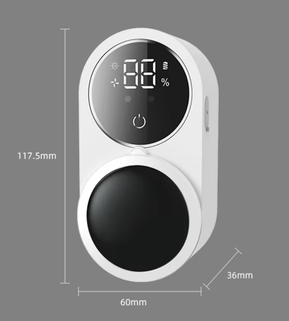 Technische afmetingen van de UV-tandenborstelsterilisator: hoogte 117,5 mm, breedte 60 mm, diepte 36 mm.