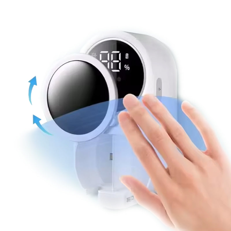 Tandenborstelsterilisator die automatisch opent via handbeweging dankzij ingebouwde infraroodsensor.